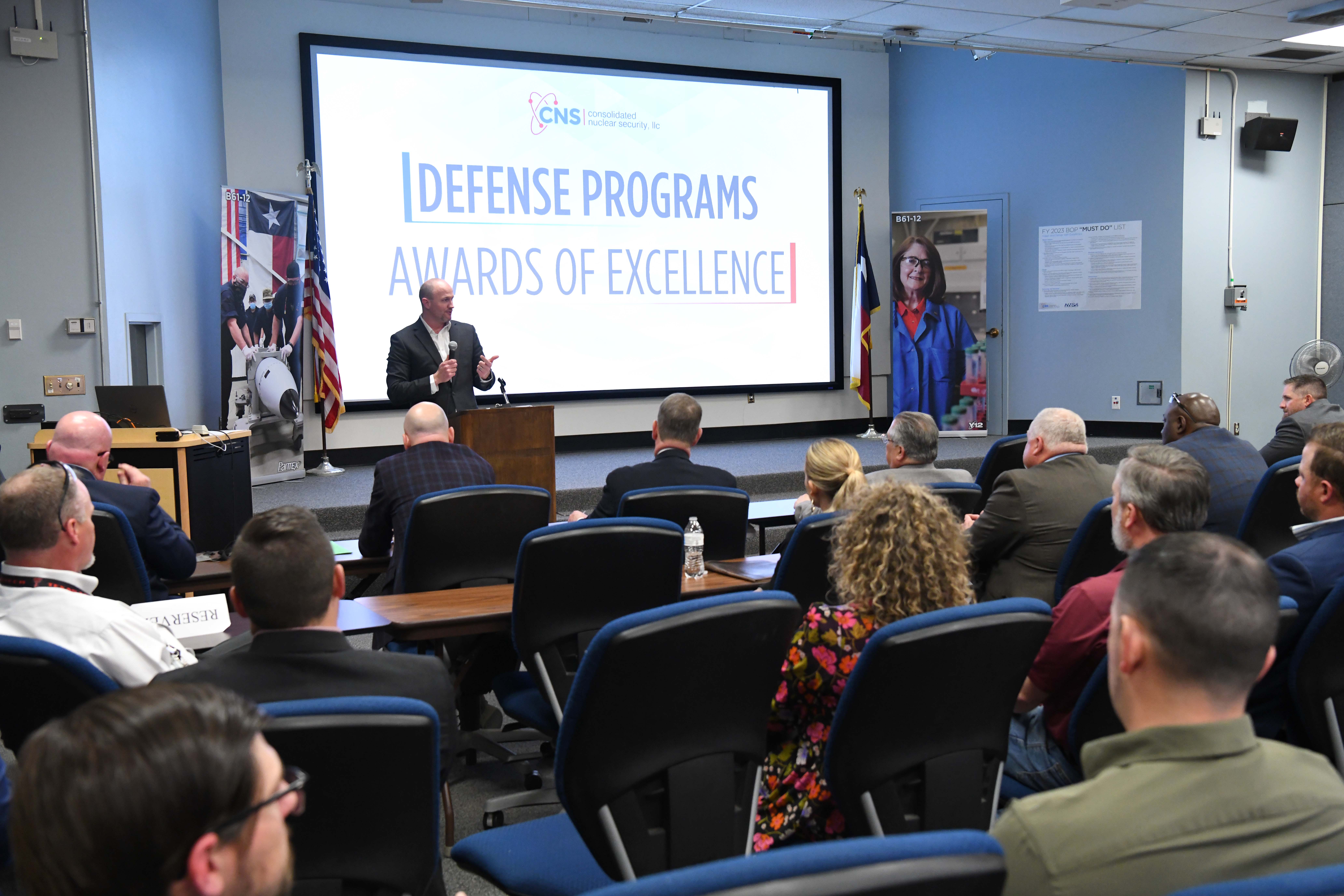 Pantex Site Manager Colby Yeary addresses the DP award recipients at this year's ceremony