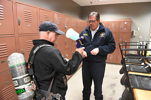 The fire station is disinfected several times a day 