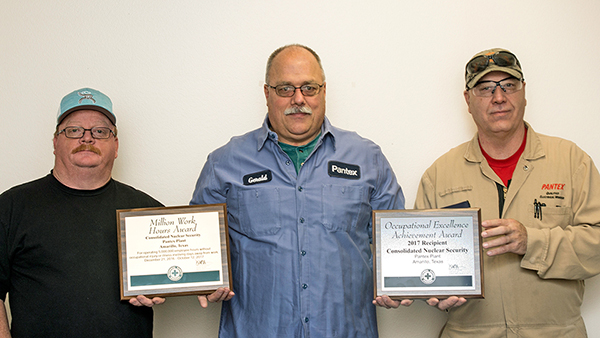 Congratulations to Pantex on this significant accomplishment; shown are Jackie Mercer (left), Gerald Johnston, and Donny Perry Congratulations to Pantex on this significant accomplishment; shown are Jackie Mercer (left), Gerald Johnston, and Donny Perry