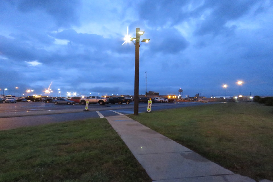 Solar lights have been placed at crosswalks and provide a brighter path for Pantexans traveling from an overflow parking lot. Solar lights have been placed at crosswalks and provide a brighter path for Pantexans traveling from an overflow parking lot.
