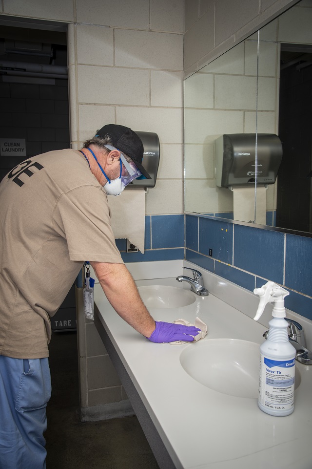 Facilities Technicians continue to disinfect commonly used areas Facilities Technicians continue to disinfect commonly used areas