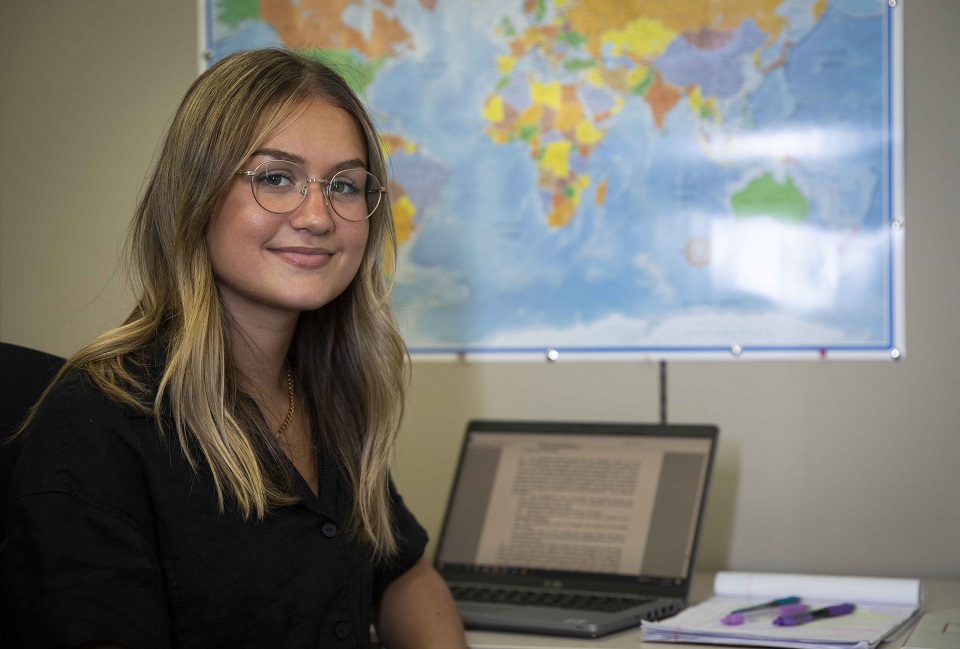 A political science major at UT, Asya H. is gaining knowledge about nuclear safeguards during her internship.