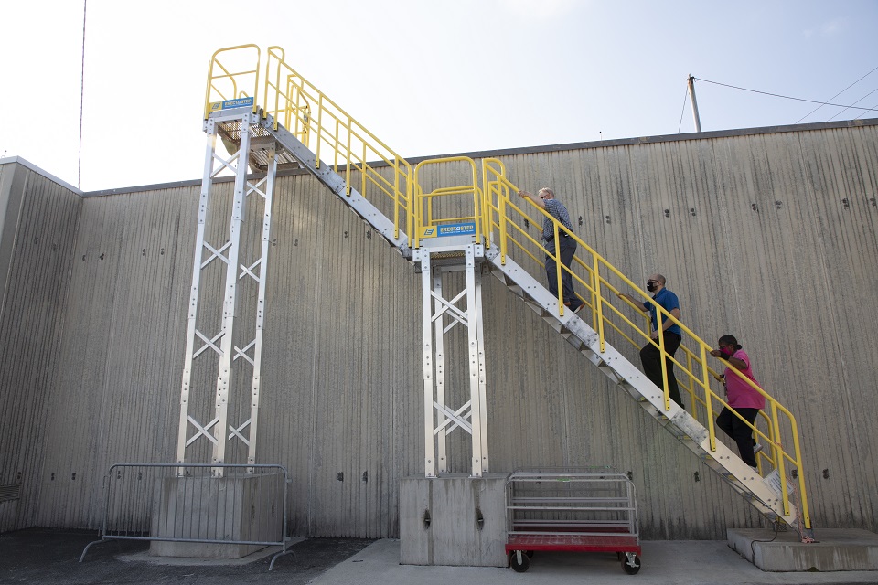 A roof access staircase at Y-12’s Building 9720-05 makes maintenance and surveillance safer for workers. A roof access staircase at Y-12’s Building 9720-05 makes maintenance and surveillance safer for workers..